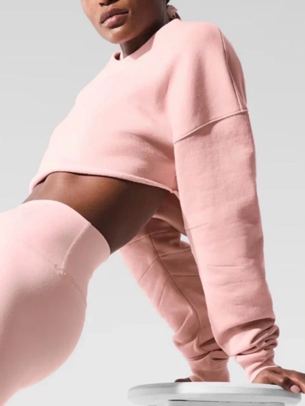 ALO Yoga Cropped Crewneck Sweatshirt in Pink Quartz - Picture 3 of 6